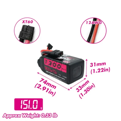Akumuliatorius CNHL Black Series 1300mAh 14.8V 4S 130C – XT60 - Image 3