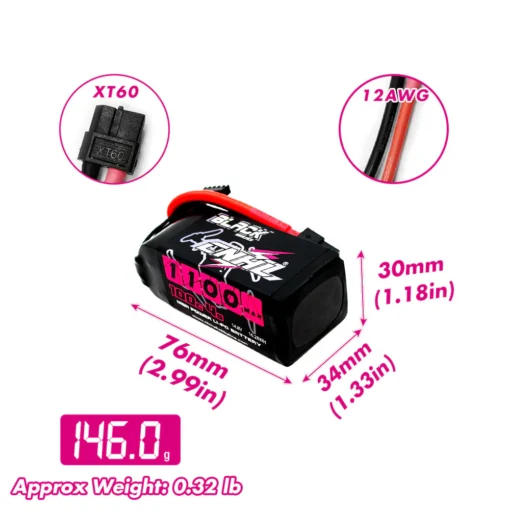 Akumuliatorius CNHL Black Series 1100mAh 14.8V 4S 100C – XT60 - Image 4