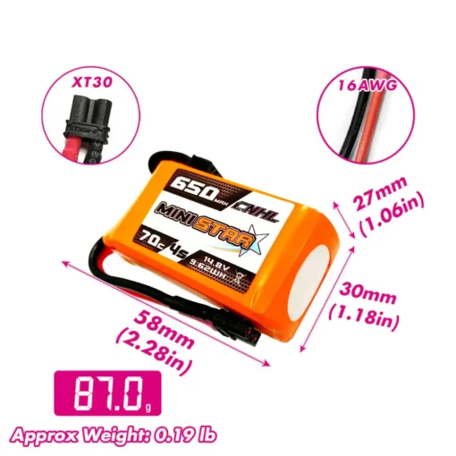 Akumuliatorius CNHL MiniStar 650mAh 14.8V 4S 70C - XT30U - Image 3