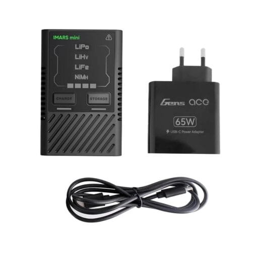 Gens Ace iMars mini G-Tech USB-C 2-4S 60W RC Battery Charger with Power Supply Adapter and Adpter Cable