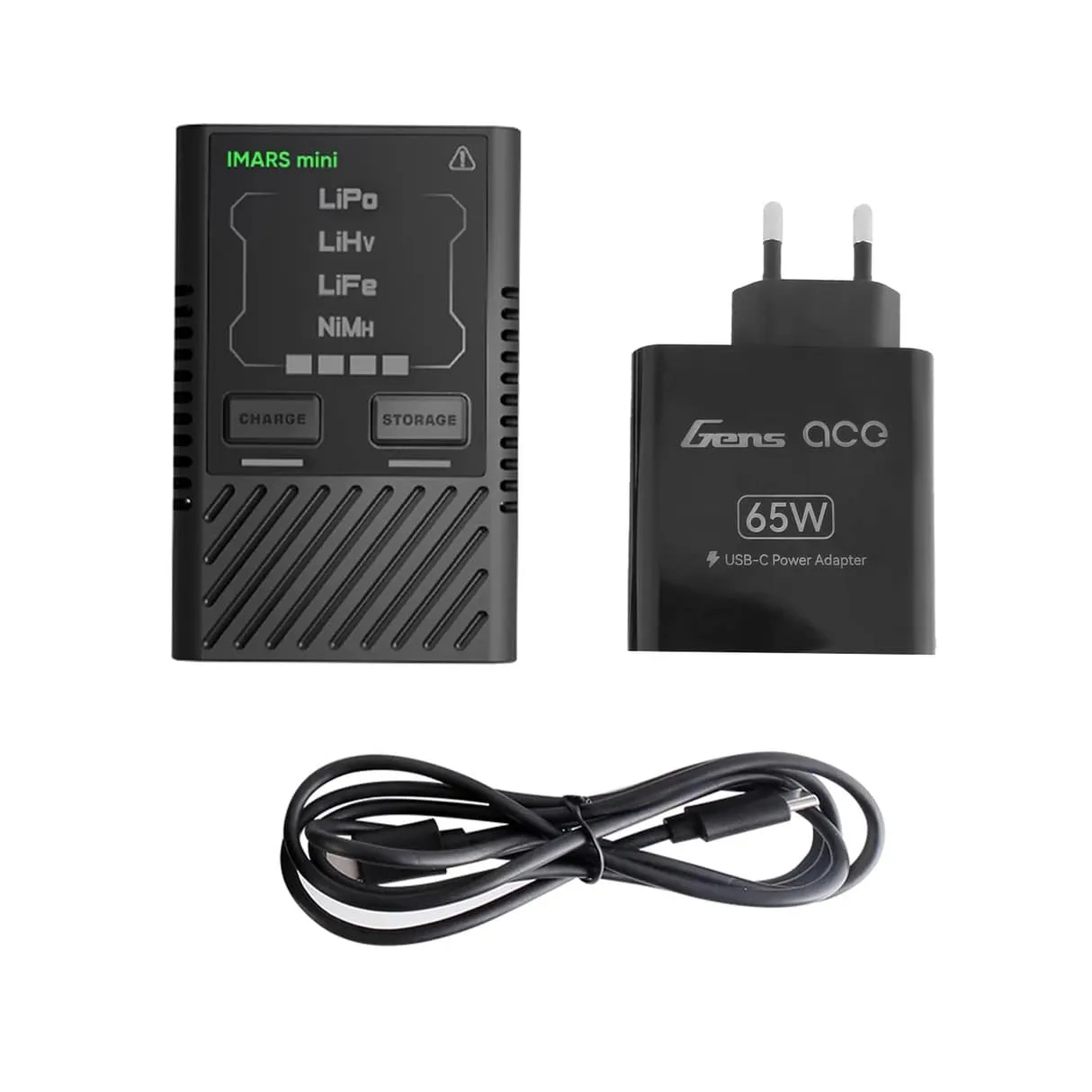 Gens Ace iMars mini G-Tech USB-C 2-4S 60W RC Battery Charger with Power Supply Adapter and Adpter Cable