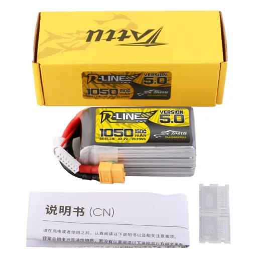 Akumuliatorius Tattu R-Line 5.0 1050mAh 22.2V 6S 150C LiPo – XT60 - Image 5