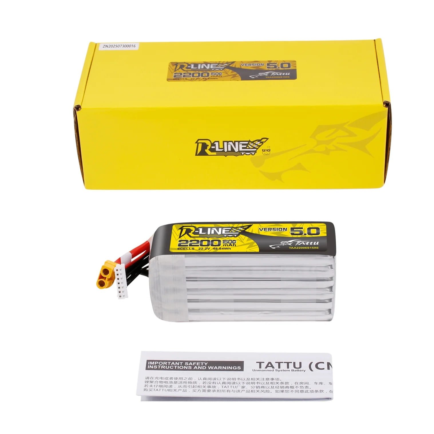 Akumuliatorius Tattu R-Line Version 5.0 2200mAh 22.2V 6S 150C LiPo – XT60 – vaizdas 5